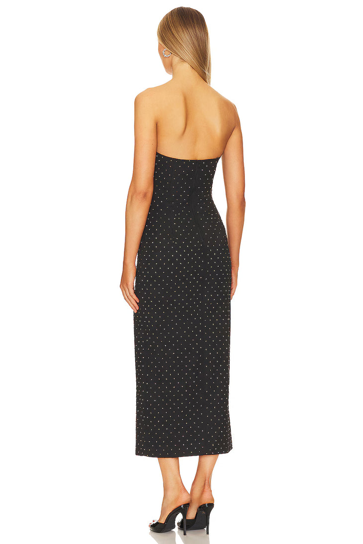 Black studded strapless midi dress with sweetheart neckline and side slit — Bardot | Endless UAE