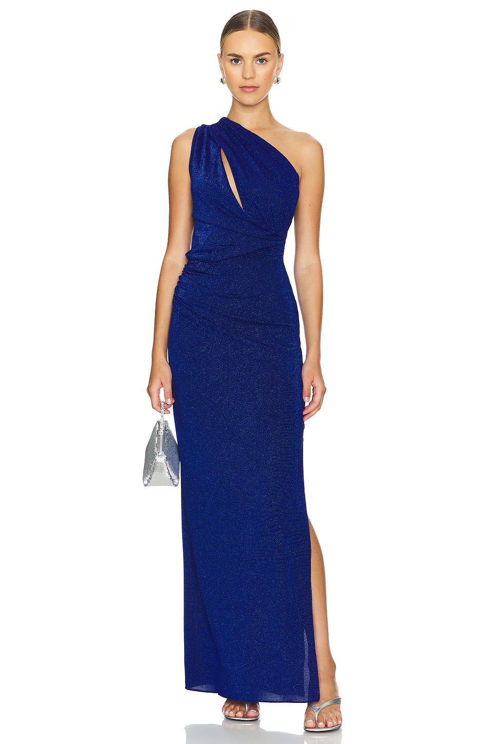 Pandora Gown in cobalt blue with one-shoulder design and side slit — Baobab | Endless UAE