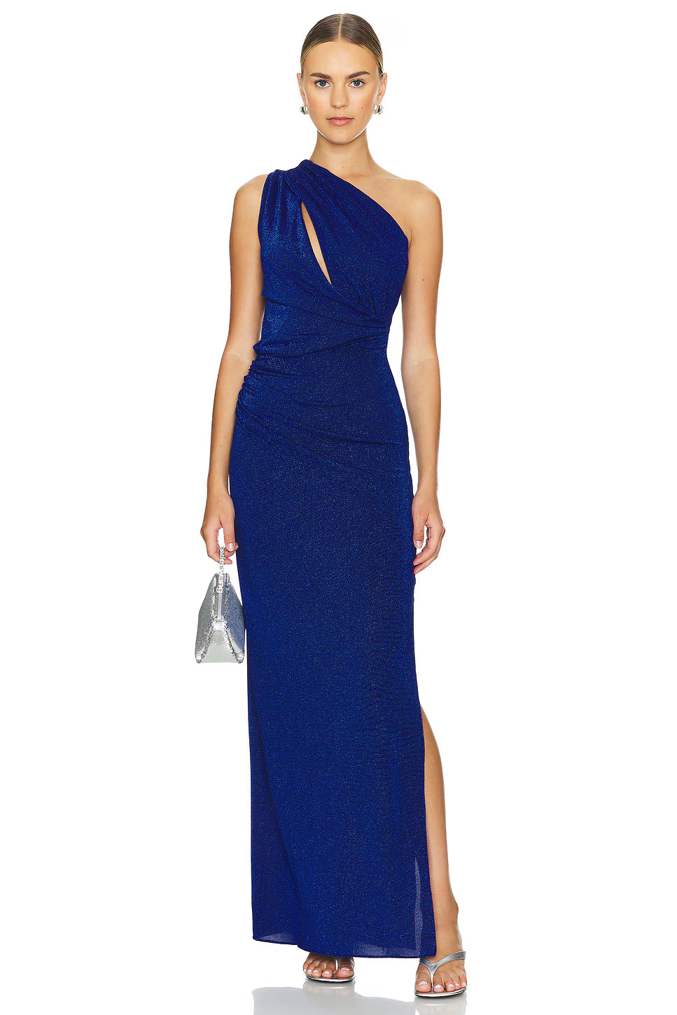 Pandora Gown in cobalt blue with one-shoulder design and side slit — Baobab | Endless UAE