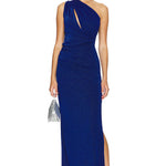 Pandora Gown in cobalt blue with one-shoulder design and side slit — Baobab | Endless UAE