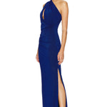 Pandora Gown in cobalt blue with one-shoulder design and side slit — Baobab | Endless UAE