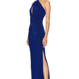 Pandora Gown in cobalt blue with one-shoulder design and side slit — Baobab | Endless UAE
