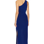Pandora Gown in cobalt blue with one-shoulder design and side slit — Baobab | Endless UAE