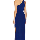 Pandora Gown in cobalt blue with one-shoulder design and side slit — Baobab | Endless UAE