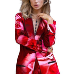 Woman wearing red floral blazer and matching pants set — Be Mystiqie | Endless UAE