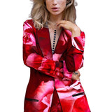 Woman wearing red floral blazer and matching pants set — Be Mystiqie | Endless UAE