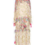 Mila Kaftan in cream floral print with long sleeves and tiered layers — Hemant & Nandita | Endless UAE