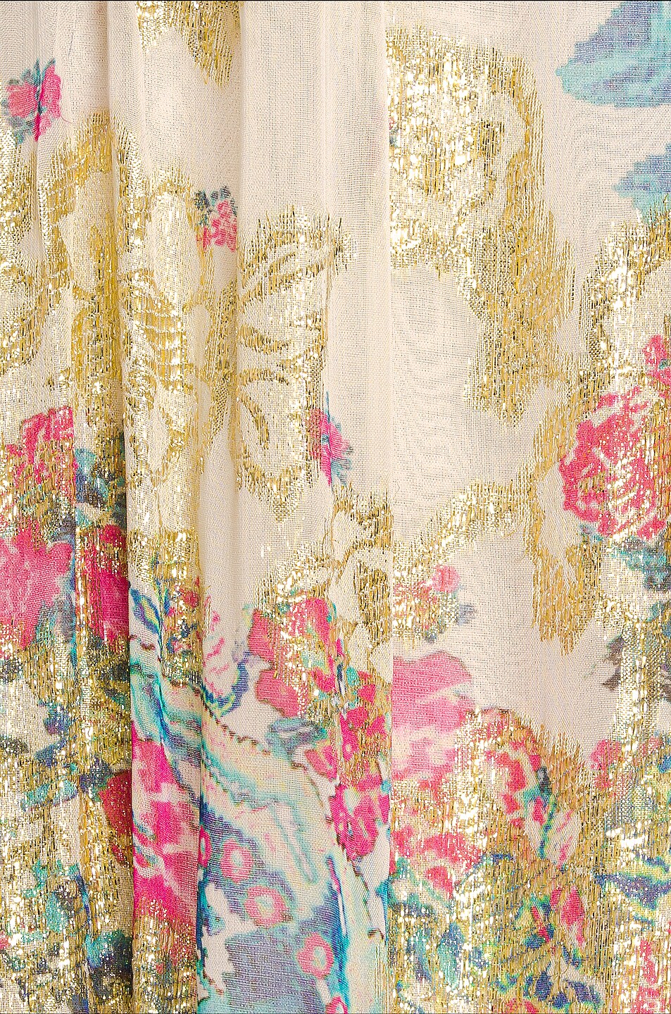 Mila Kaftan in cream floral print with long sleeves and tiered layers — Hemant & Nandita | Endless UAE