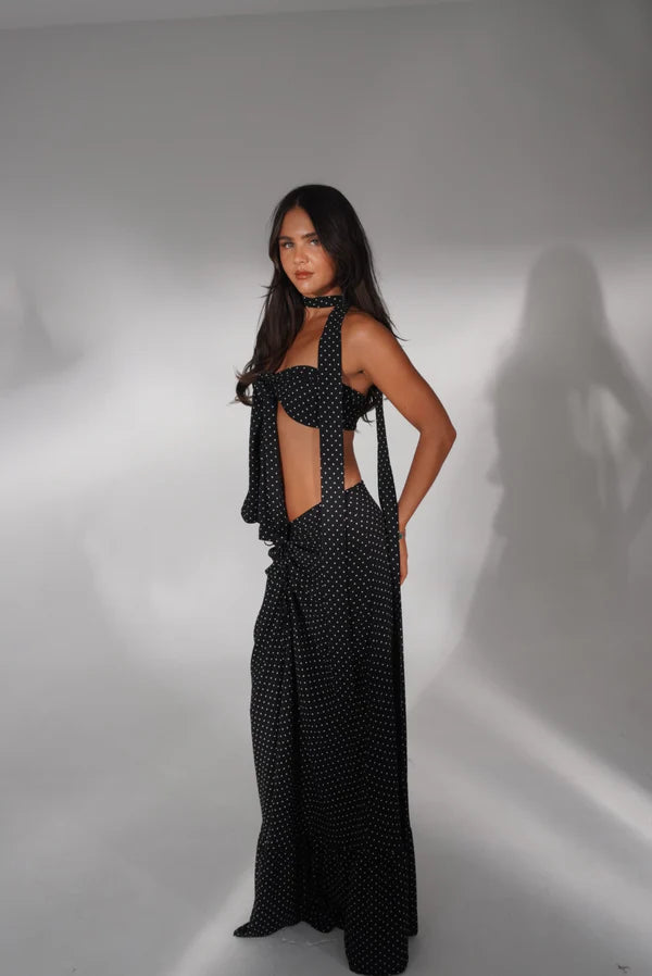 Black polka dot halter neck co-ord set with cutout detail — Deme Studio | Endless UAE