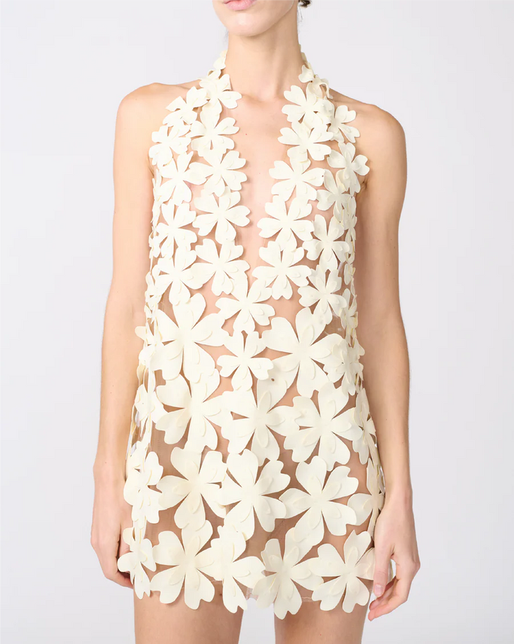 White floral cutout short dress with halter neckline — Bahia Maria | Endless UAE