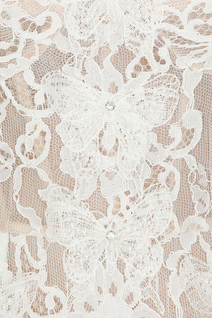 White lace mini dress with sweetheart neckline and fitted bodice — Bronx & Banco | Endless UAE