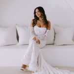 Selby white lace off-shoulder mermaid wedding dress with long sleeves — You&I | Endless UAE