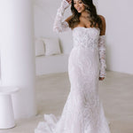 Selby white lace off-shoulder mermaid wedding dress with long sleeves — You&I | Endless UAE