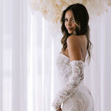 Selby white lace off-shoulder mermaid wedding dress with long sleeves — You&I | Endless UAE