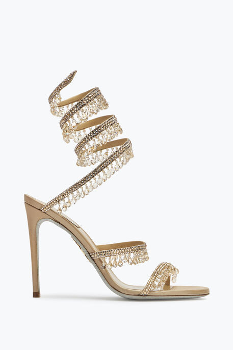 Chandelier sandals with crystal-embellished straps and nude stiletto heel — René Caovilla | Endless UAE