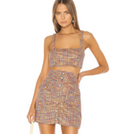 Multicolored tweed crop top with thick straps and straight neckline — Song of Style | Endless UAE