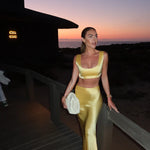 Pale Yellow Maxi Skirt with High Waist and Side Slit — By Keara | Endless UAE