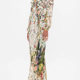Cream floral cut-out maxi dress with long sleeves and tie front detail — Camilla | Endless UAE