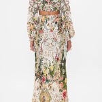 Cream floral cut-out maxi dress with long sleeves and tie front detail — Camilla | Endless UAE