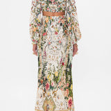 Cream floral cut-out maxi dress with long sleeves and tie front detail — Camilla | Endless UAE