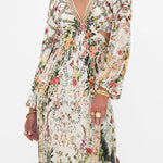 Cream floral cut-out maxi dress with long sleeves and tie front detail — Camilla | Endless UAE
