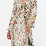Cream floral cut-out maxi dress with long sleeves and tie front detail — Camilla | Endless UAE