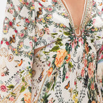 Cream floral cut-out maxi dress with long sleeves and tie front detail — Camilla | Endless UAE