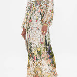 Cream floral cut-out maxi dress with long sleeves and tie front detail — Camilla | Endless UAE