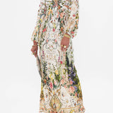 Cream floral cut-out maxi dress with long sleeves and tie front detail — Camilla | Endless UAE