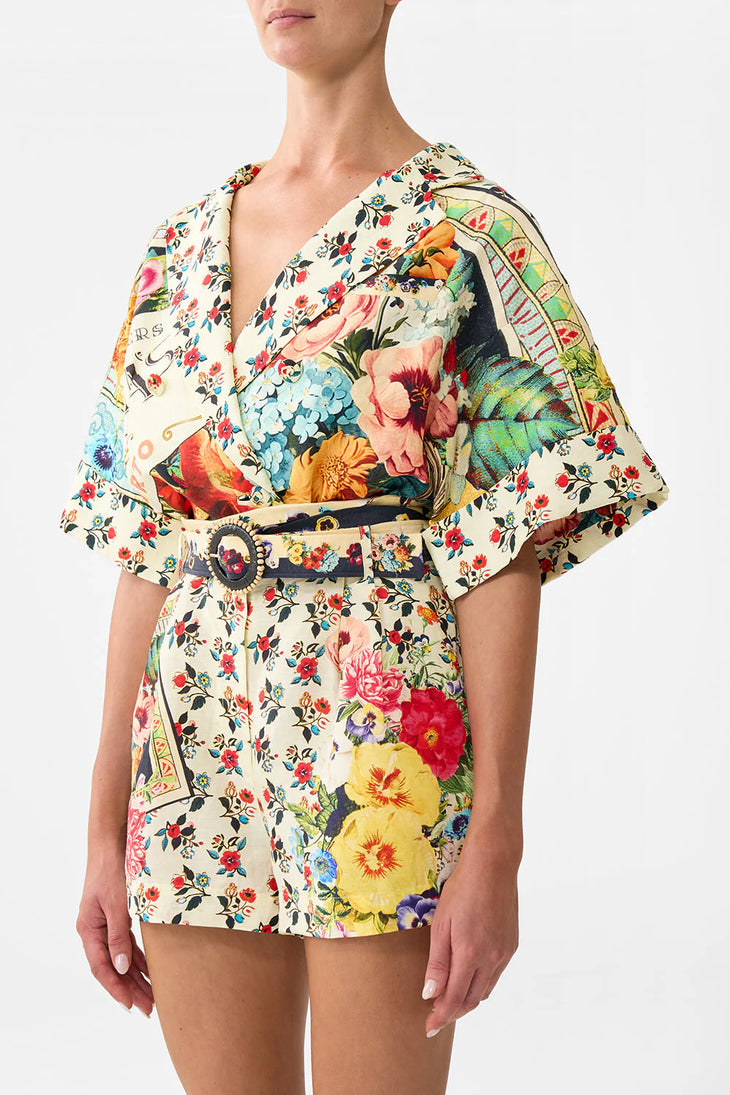 Floral print wrap top and shorts set with belt detail — Camilla | Endless UAE