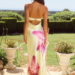 Celeste Maxi Dress in cream with pink floral print, strapless design — Runaway The Label | Endless UAE