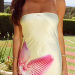 Celeste Maxi Dress in cream with pink floral print, strapless design — Runaway The Label | Endless UAE