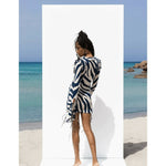 Annika Mini Dress in navy zebra print with fringe details — Rat & Boa | Endless UAE