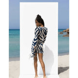 Annika Mini Dress in navy zebra print with fringe details — Rat & Boa | Endless UAE
