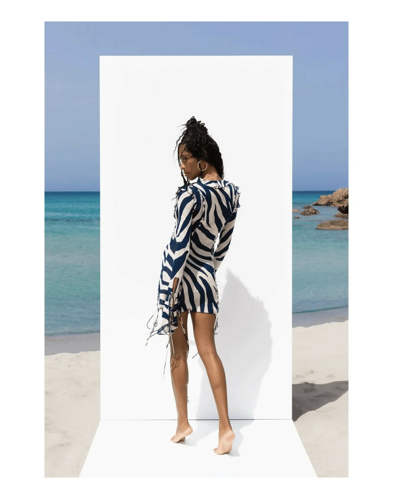 Annika Mini Dress in navy zebra print with fringe details — Rat & Boa | Endless UAE