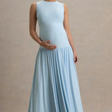 Light blue maternity maxi dress with crew neckline and pleated skirt — Club L London | Endless UAE