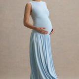 Light blue maternity maxi dress with crew neckline and pleated skirt — Club L London | Endless UAE