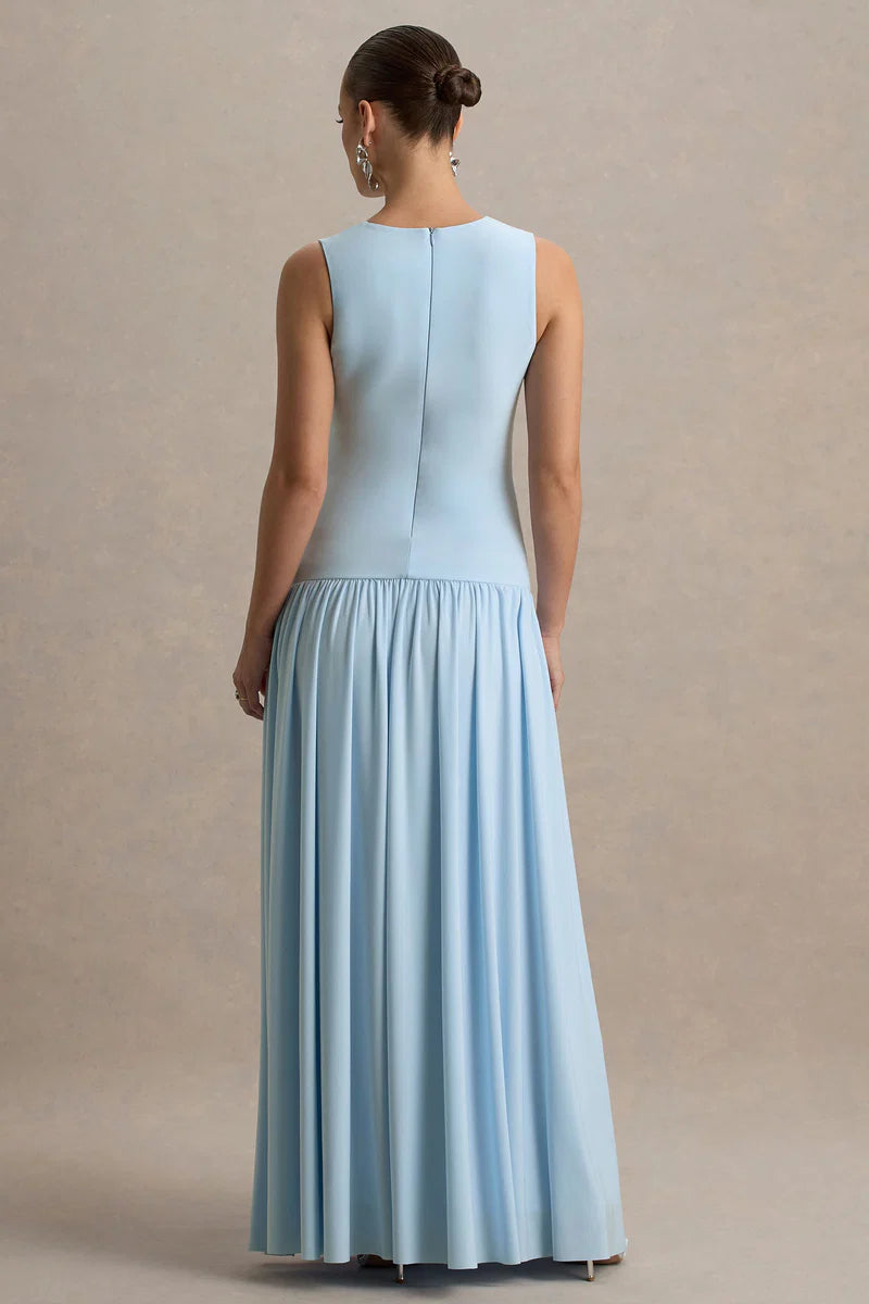 Light blue maternity maxi dress with crew neckline and pleated skirt — Club L London | Endless UAE