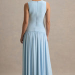 Light blue maternity maxi dress with crew neckline and pleated skirt — Club L London | Endless UAE