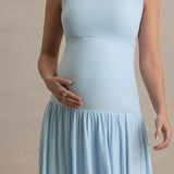 Light blue maternity maxi dress with crew neckline and pleated skirt — Club L London | Endless UAE