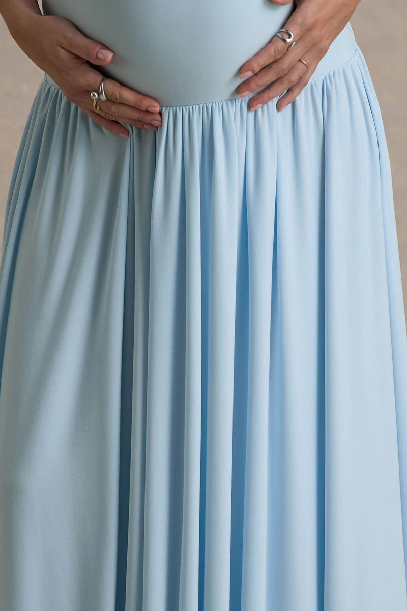 Light blue maternity maxi dress with crew neckline and pleated skirt — Club L London | Endless UAE