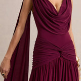 Amelisse burgundy plunge-neck maxi dress with ruched detailing — Club L London | Endless UAE