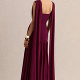Amelisse burgundy plunge-neck maxi dress with ruched detailing — Club L London | Endless UAE
