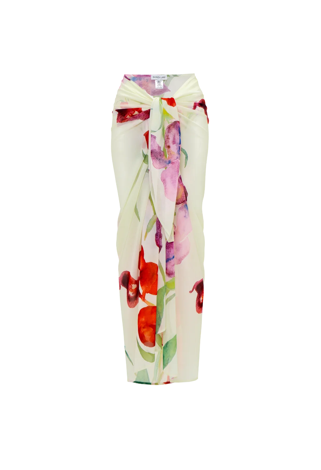Floral wrap co-ord set with vibrant red and purple flowers on white — Sydney Lane | Endless UAE