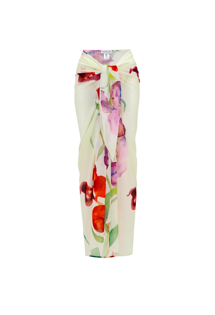 Floral wrap co-ord set with vibrant red and purple flowers on white — Sydney Lane | Endless UAE