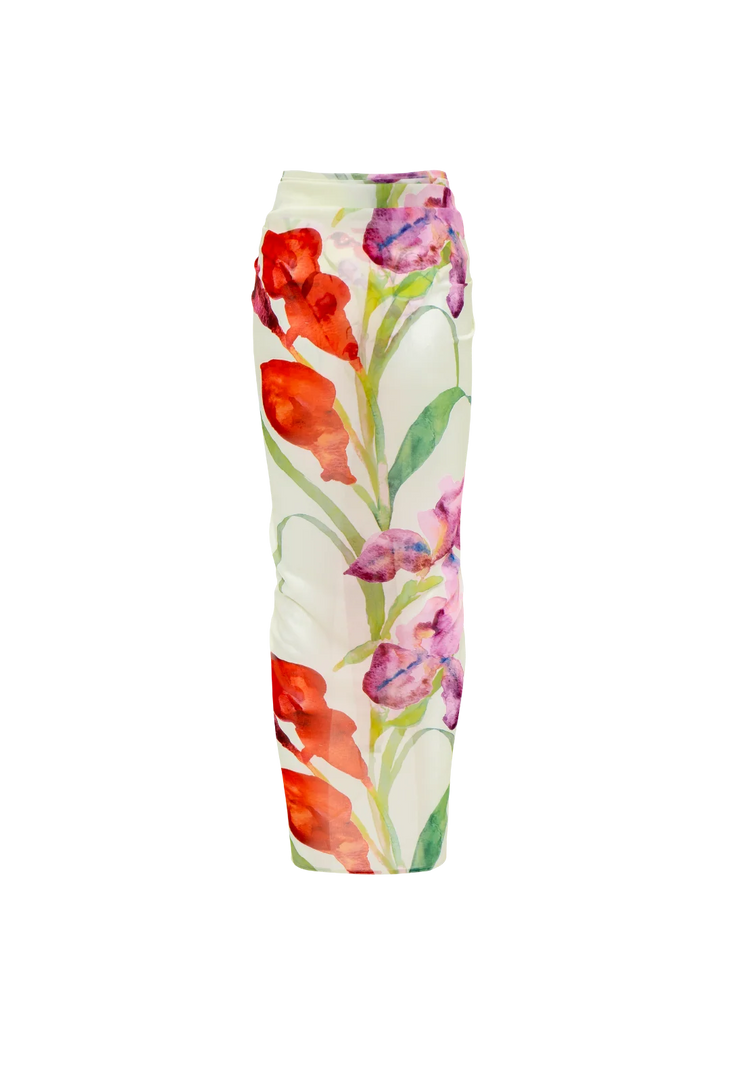 Floral wrap co-ord set with vibrant red and purple flowers on white — Sydney Lane | Endless UAE