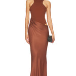 Brown halter neck maxi dress with cutout detail and draped waist design — Camila Coelho | Endless UAE