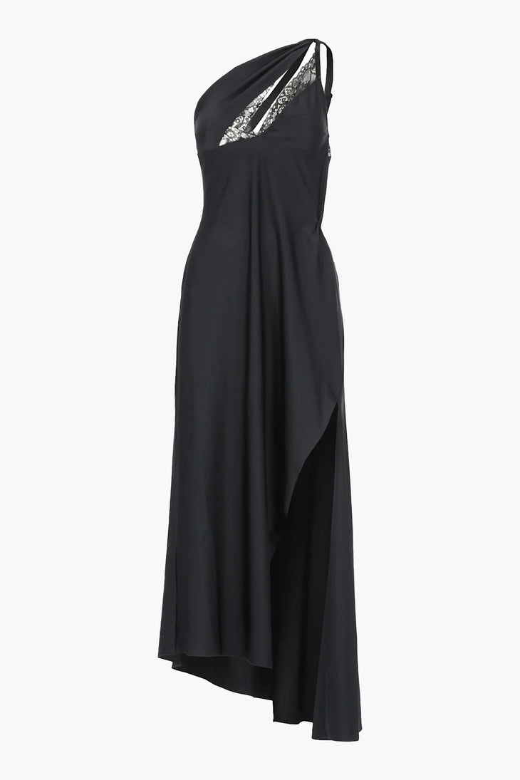 Black one-shoulder asymmetric long dress with sequin detail and side slit — Coperni | Endless UAE
