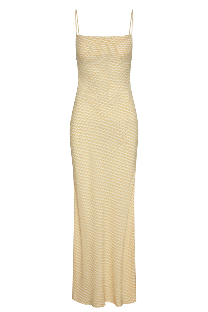 Beige textured maxi slip dress with thin straps and fitted silhouette — Monday Swimwear | Endless UAE