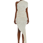Cream textured one-shoulder asymmetrical midi dress with draped detail — Coucoo | Endless UAE